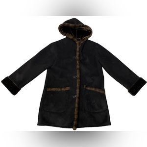 Jones New York Black Coat with Brown Trim